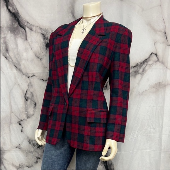 * 1980s vintage Pendleton tartan plaid wool blazer - Picture 6 of 9